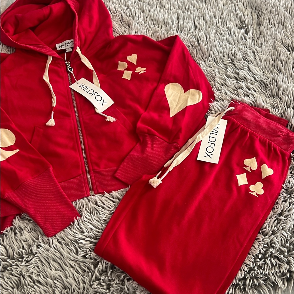 Wildfox Red Card Suit Hoodie and Jogger Set S/M
